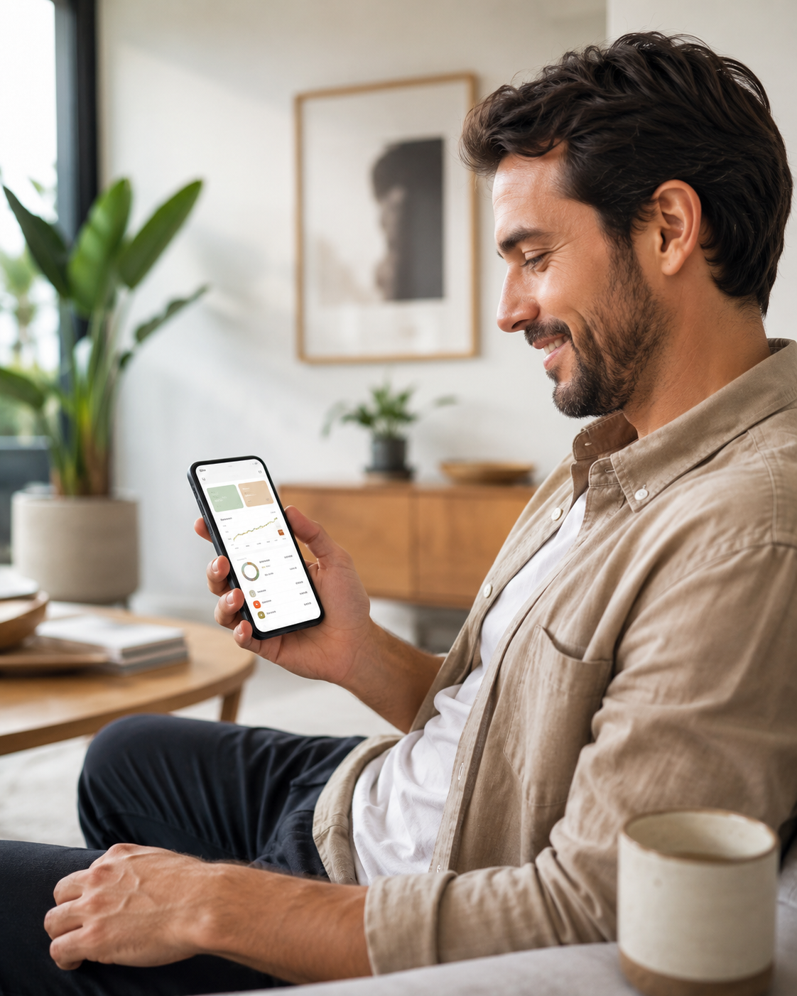 Hombre revisando sus finanzas en la app